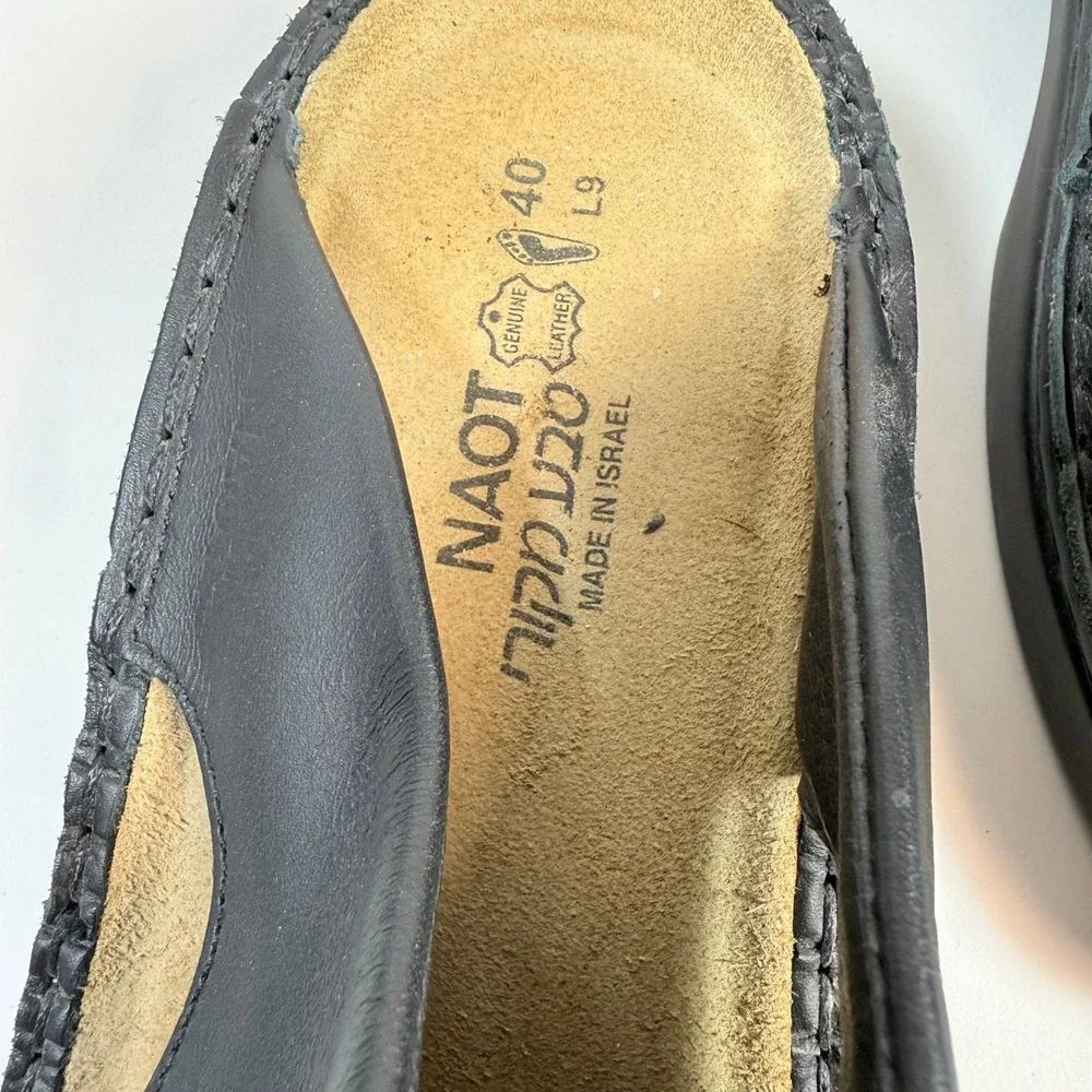 Naot Black Leather Wedge Slide Sandals Comfort Shoes Womens EU 40 US 9-9.5